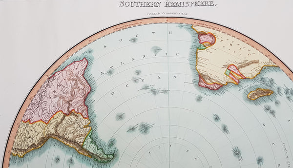 1812 Pinkerton Large Antique Stereographic Projection Map of Southern Hemisphere