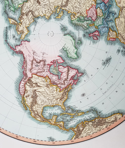 1812 Pinkerton Large Antique Stereographic Projection Map of Northern Hemisphere