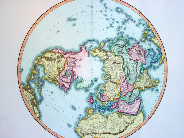 1812 Pinkerton Large Antique Stereographic Projection Map of Northern Hemisphere