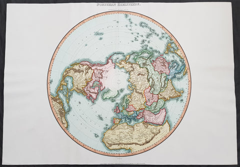 1812 Pinkerton Large Antique Stereographic Projection Map of Northern Hemisphere