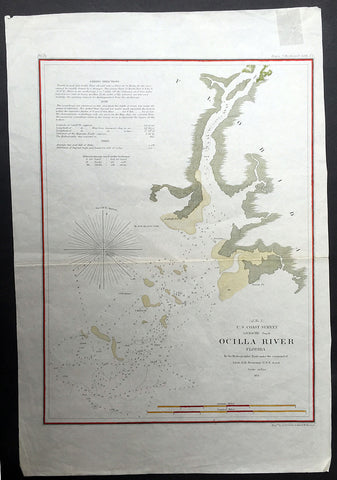 1855 US Survey Large Map of the Aucilla or Ocilla River Estuary, Florida USA