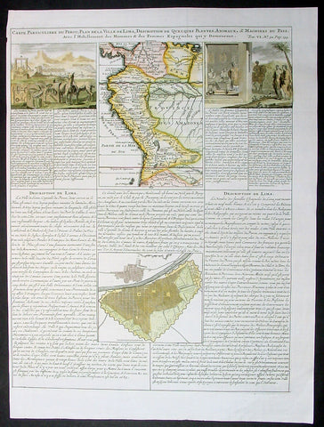 1719 Chatelian Antique Map & Plan Lima, Peru, Colombia