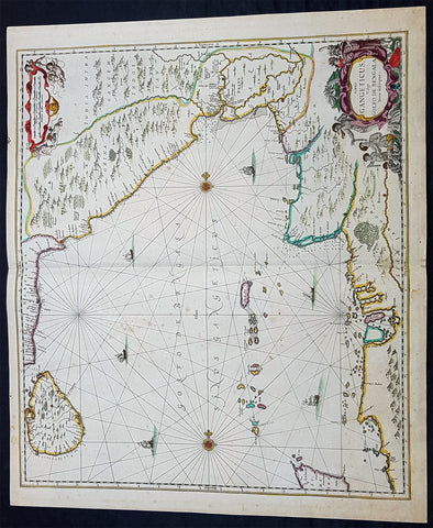 1650 Jan Jansson Large Rare Antique Map of India and The Bay of Bengal