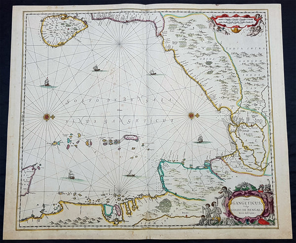 1650 Jan Jansson Large Rare Antique Map of India and The Bay of Bengal