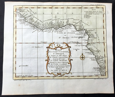 1739 Bellin Original Antique Map The West Coast of Africa - Senegal to Cameroon