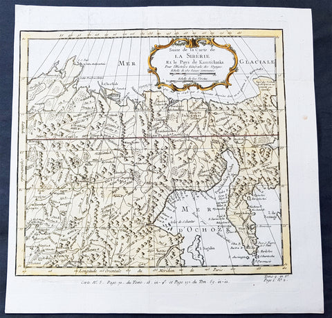 1758 Bellin Old, Antique Map of Eastern Siberia and the Kamchatka Peninsula Russia