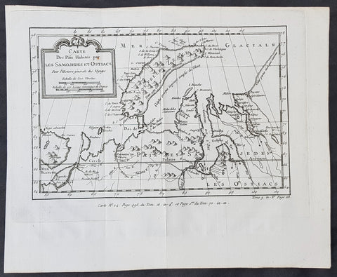 1760 Nicolas Bellin Original Antique Map of Novaya Zemlya & Barent Arctic Russia