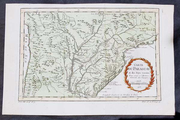1756 Bellin Antique Map of Paraguay & Brazil, South America