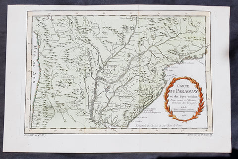 1756 Bellin Antique Map of Paraguay & Brazil, South America