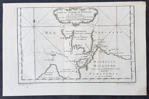 1758 Bellin Original Antique Map of Novaya Zemlya Nenets, Russia Willem Barentsz