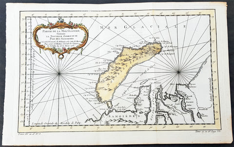 1758 Nicolas Bellin Original Antique Map of Russia The Island of Novaya Zemlya