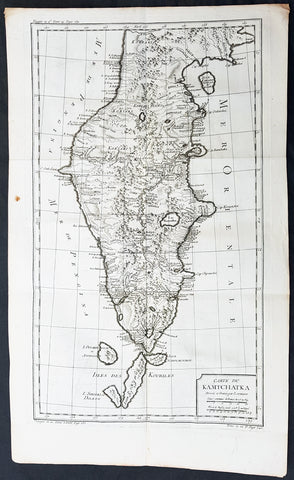 1760 Bellin Large Original Antique Map of Kamchatka Peninsula, in Eastern Russia