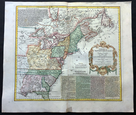 1756 Homann Large Antique Map of The Colonial United States - French Indian War