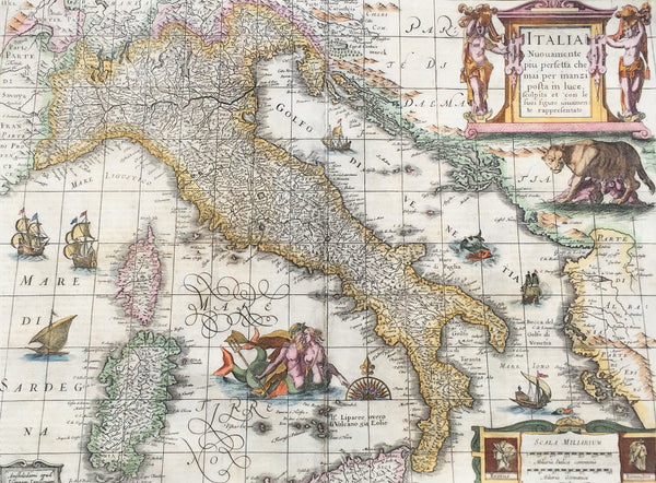1644 Jan Jansson & Henricus Hondius Antique Map of Italy, Sardinia, Corsica