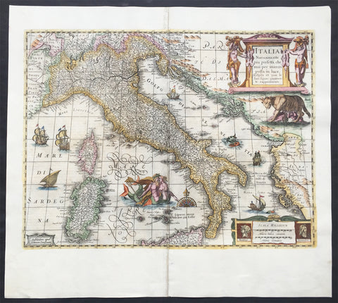 1644 Jan Jansson & Henricus Hondius Antique Map of Italy, Sardinia, Corsica