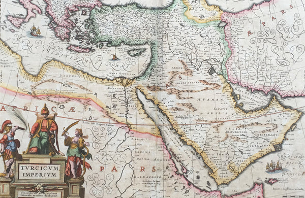 1638 Jansson Old, Antique Map of the Turkish Empire, Saudi Arabia, Middle East