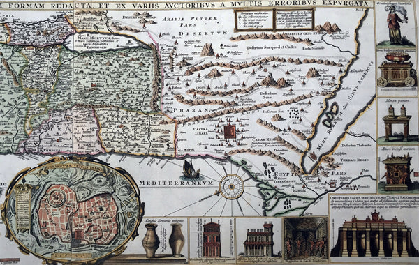 1632 Jacobus Tirinus Large Antique Map of The Holy Land, Palestine, XII Tribes