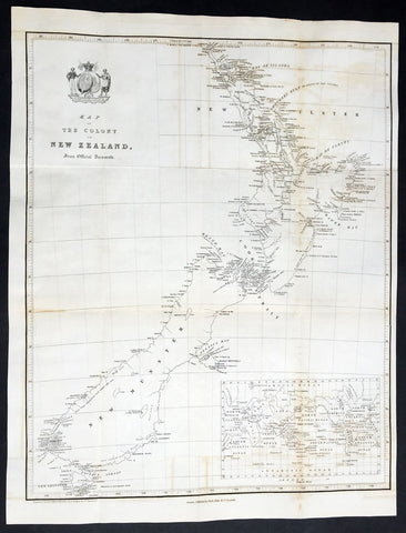 1841 The New Zealand Company Large Early Antique Map of New Zealand