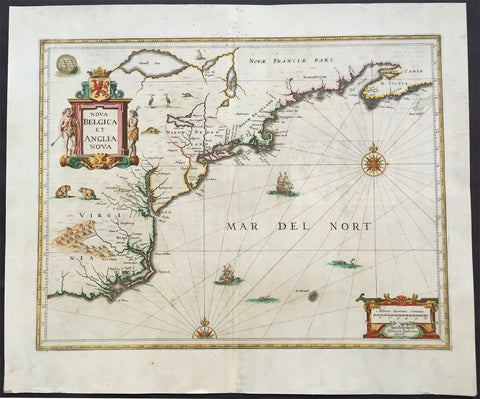 1646 Jansson Antique Map of America - Virginia, New Jersey, New York New England
