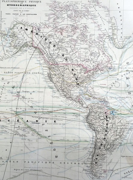 1856 A H Dufour Very Large Antique World Map on Mercators Projection - Scarce