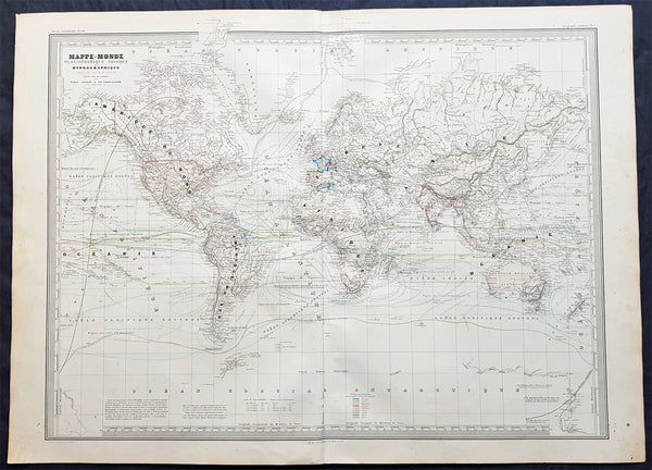 1856 A H Dufour Very Large Antique World Map on Mercators Projection - Scarce