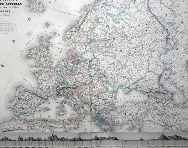 1856 A H Dufour Very Large Antique Political map of Europe - Mountains