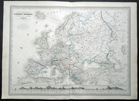 1856 A H Dufour Very Large Antique Political map of Europe - Mountains