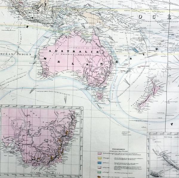 1857 A H Dufour Very Large Antique Map of Australia, New Zealand & South Pacific