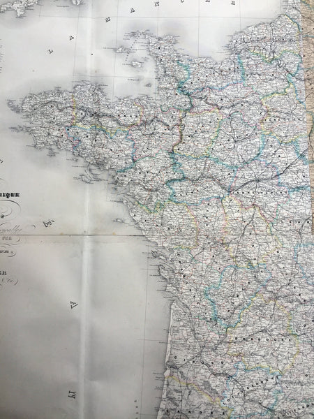 1857 Dufour Very Large Scarce Old, Antique Map of France - 4ft x 6ft