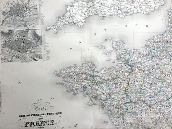 1857 Dufour Very Large Scarce Old, Antique Map of France - 4ft x 6ft