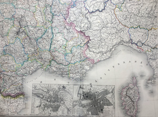 1857 Dufour Very Large Scarce Old, Antique Map of France - 4ft x 6ft