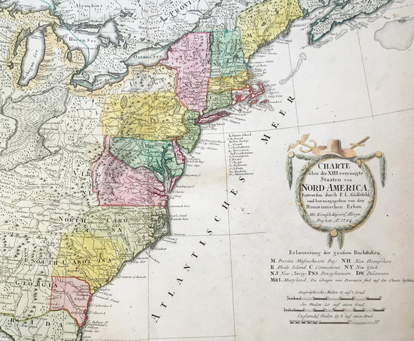 1784 Homann Large Antique Map of The Newly Formed United States of America