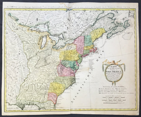 1784 Homann Large Antique Map of The Newly Formed United States of America