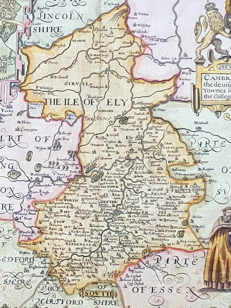 1610 John Speed Antique Map of The English County of Cambridgeshire