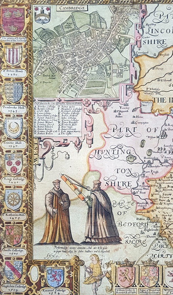 1610 John Speed Antique Map of The English County of Cambridgeshire