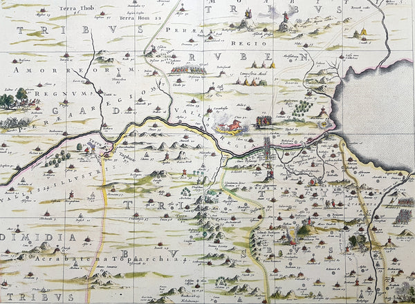 1662 Hornius & Jansson Antique Holy Land Map Tribes Ruben, Gad, Benjamin,  Ephraim & Manasseh