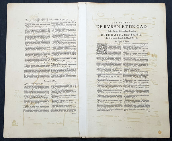 1662 Hornius & Jansson Antique Holy Land Map Tribes Ruben, Gad, Benjamin,  Ephraim & Manasseh