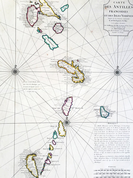 1725 Delisle Large Antique Map The West Indies - Antilles, Guadeloupe to Granada