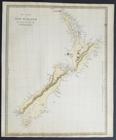 1838 SDUK Large Antique Map of New Zealand - 1st edition