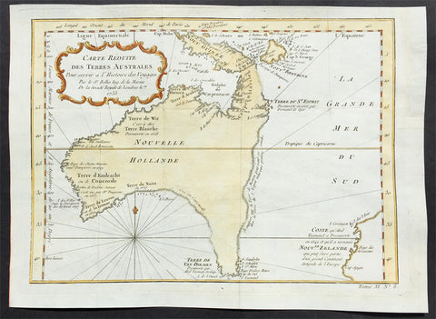 1753 Bellin Antique Map of Australia & New Zealand - Carte Reduite.....Australes