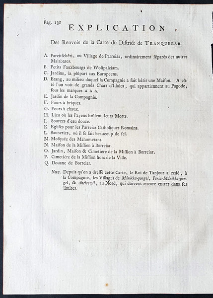 1755 Antoine Prevost Antique Map of Tharangambadi, Nagapattinam District, Tamil Nadu, India