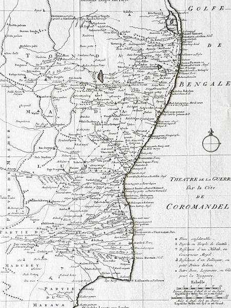 1755 Antoine Prevost Antique Map of Carnatic Wars on the Coromandel Coast, India