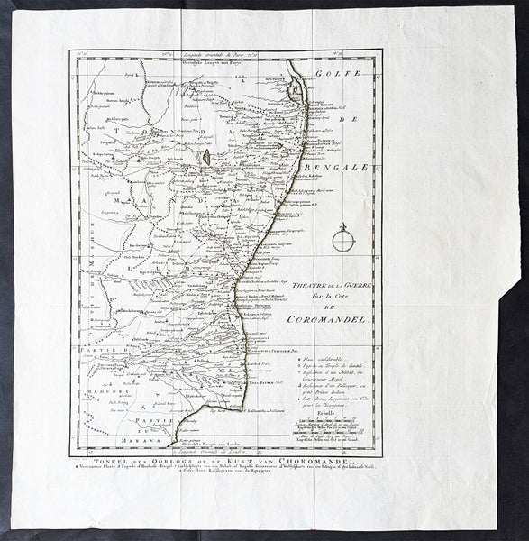 1755 Antoine Prevost Antique Map of Carnatic Wars on the Coromandel Coast, India