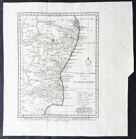 1755 Antoine Prevost Antique Map of Carnatic Wars on the Coromandel Coast, India
