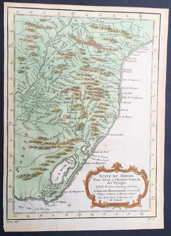 1755 Nicolas Bellin Original Antique Map of Brazil, Camarin to Cape St Marie