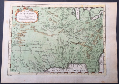 1757 Bellin Antique Map The Colonial United States, Louisiana, Texas, New Mexico