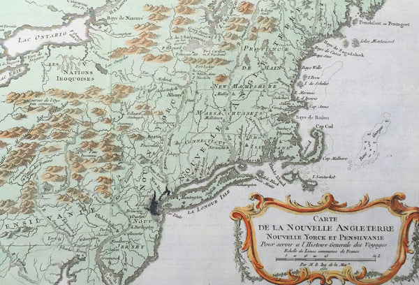 1757 Bellin Antique Map of New England, New York, New Jersey, Pennsylvania