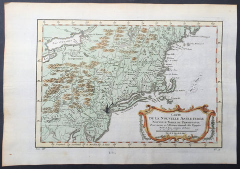 1757 Bellin Antique Map of New England, New York, New Jersey, Pennsylvania