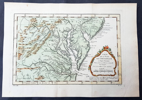 1755 Bellin Antique Map of Virginia, Chesapeake & NE United States of America