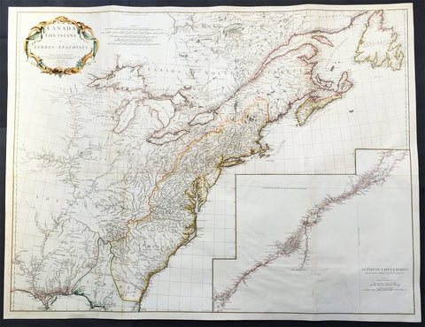 1755 D Anville Large Old, Antique Map of North America, Great Lakes, Indian Wars